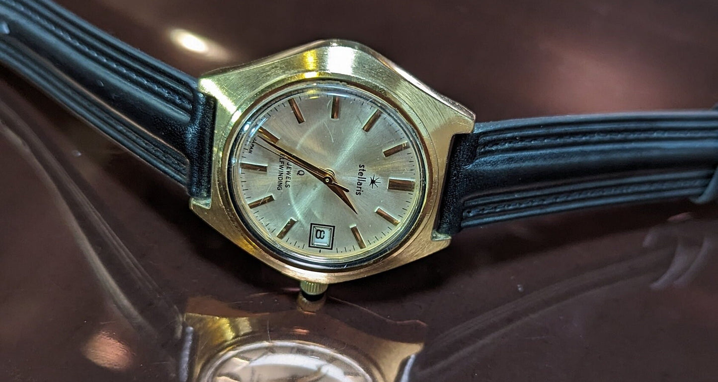 Cool Vintage 1970s Stellaris Men's Watch - A Sears Brand with Japan Automatic Movement and Day Function - Stylish Retro 70s Design - Working