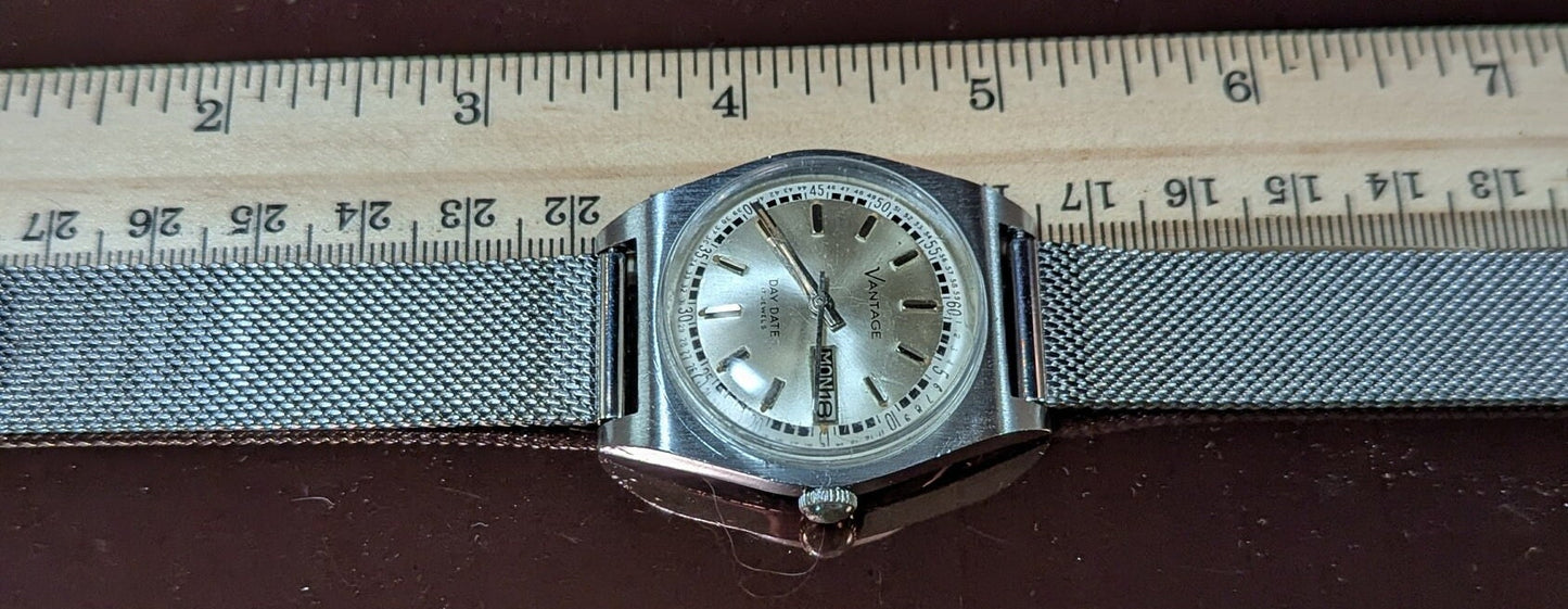 1960s Vantage Swiss Men's Watch: Retro Day Date, Manual Wind