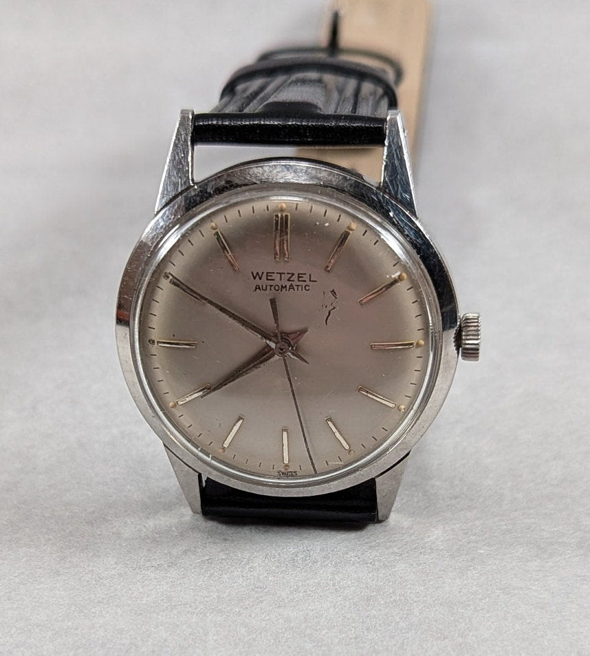 Vintage 1960s Wetzel Automatic Men's Watch - Swiss Movement in a Stylish Retro 60s Design - Working Dress/Casual Watch w/ New Band