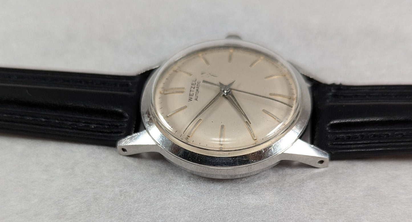 Vintage 1960s Wetzel Automatic Men's Watch - Swiss Movement in a Stylish Retro 60s Design - Working Dress/Casual Watch w/ New Band