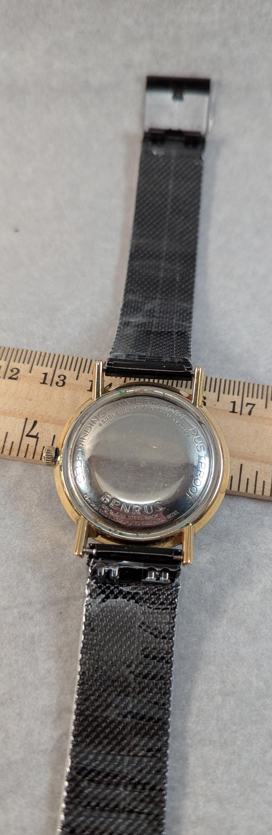 Vintage 1960s Benrus Automatic Swiss Watch - Rare Black dial with a Stylish Retro 60s Design - Working Dress/Casual Watch w/ New Black Band