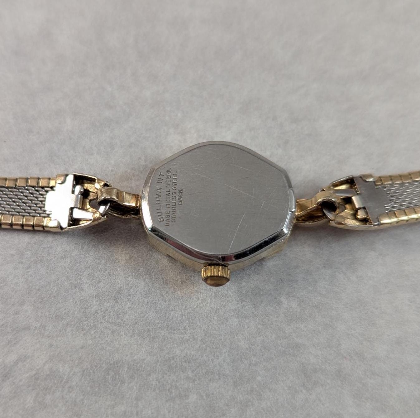 Vintage 1977 Bulova Ladies Cocktail Watch Gold Tone Bezel & Delicate Gold Tone Band - CONVERTED to Quartz Working Movement Retro Fashion