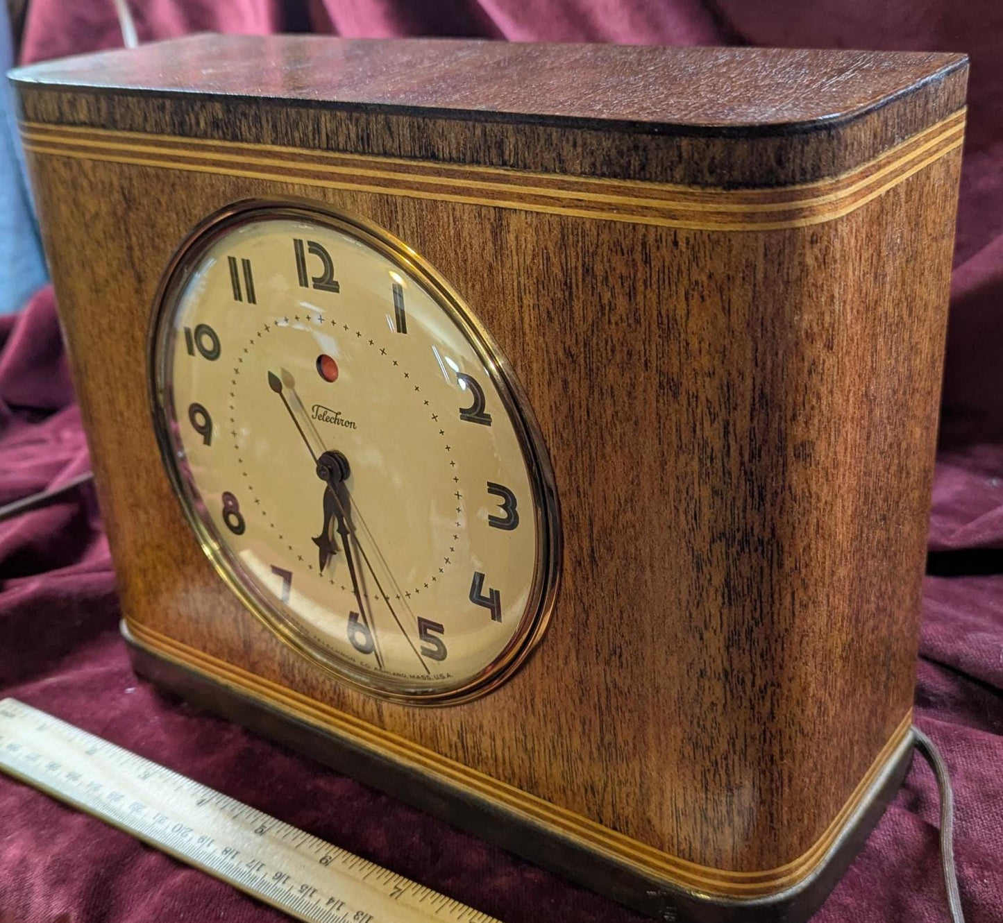 1930s Telechron Model 6B01 The Jubilee Electric Chiming Mantle Clock Hard to Find Model with Retro Style Fully Refinished Mahogany Case