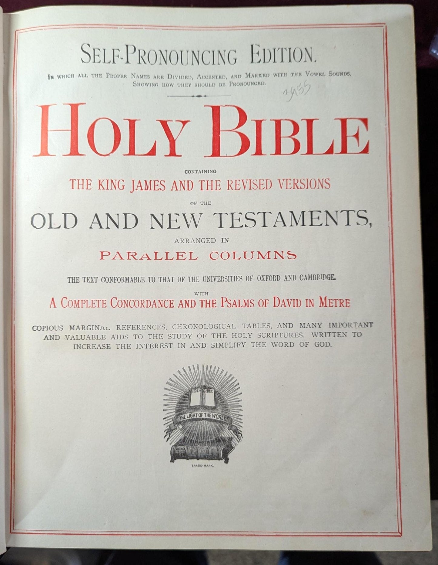 Antique Leather 1900 Self Pronouncing Edition The Holy Bible Large Royal Quarto Size Ornate & Embossed Covers - Illustrated Color Pictures