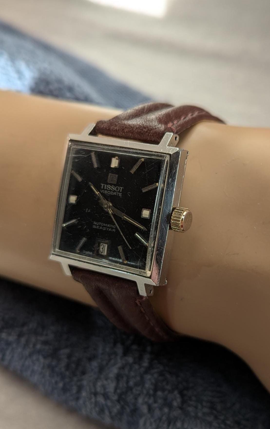Fantastic and Unusual Tissot Visodate Seastar Automatic Men's Watch with Square case - Stainless Steel Bezel Fine 21 jewel Swiss Movement