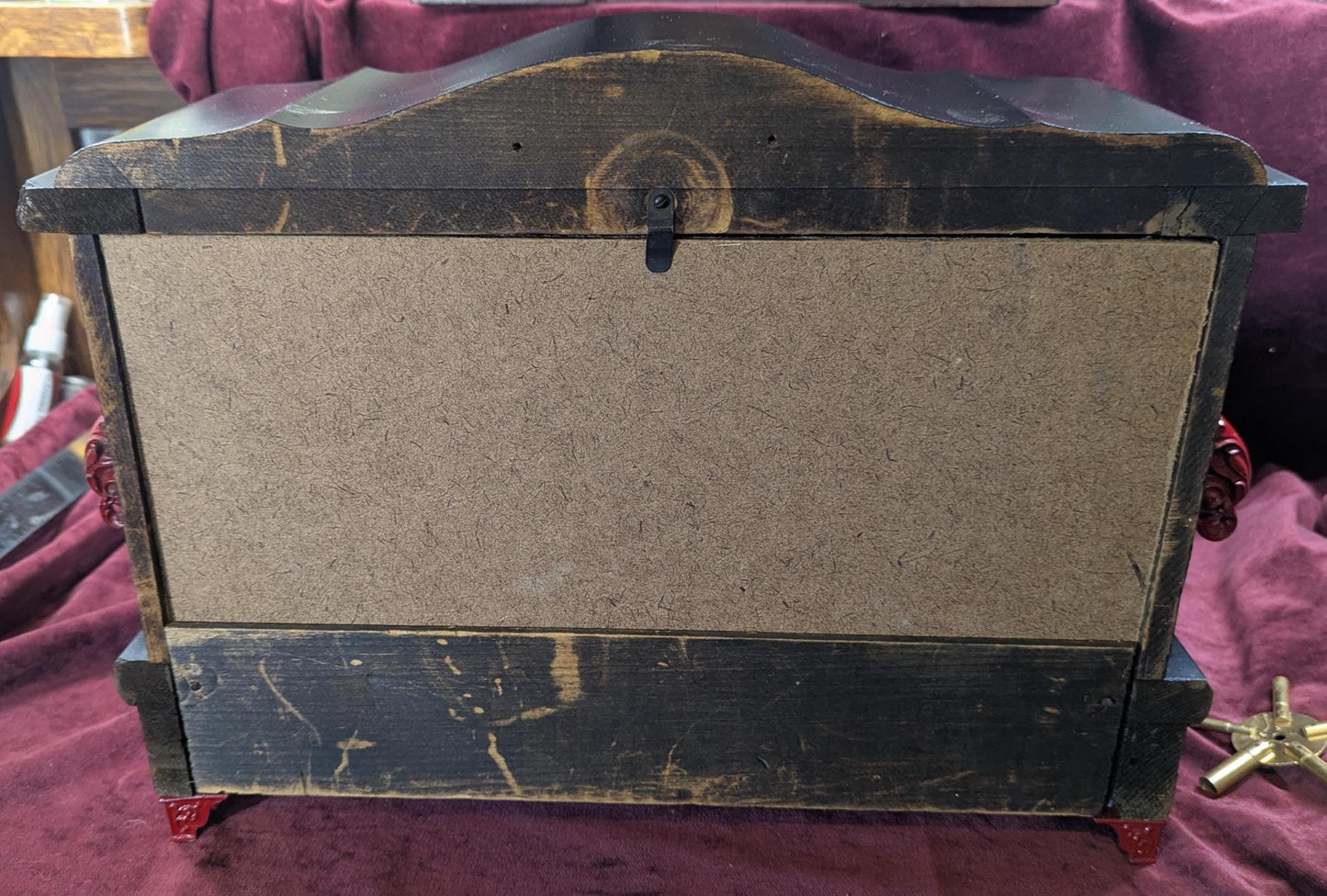 Antique Sessions Mantel Clock: Working Movement with Ebonized Wood, Red Accents, Scroll Feet