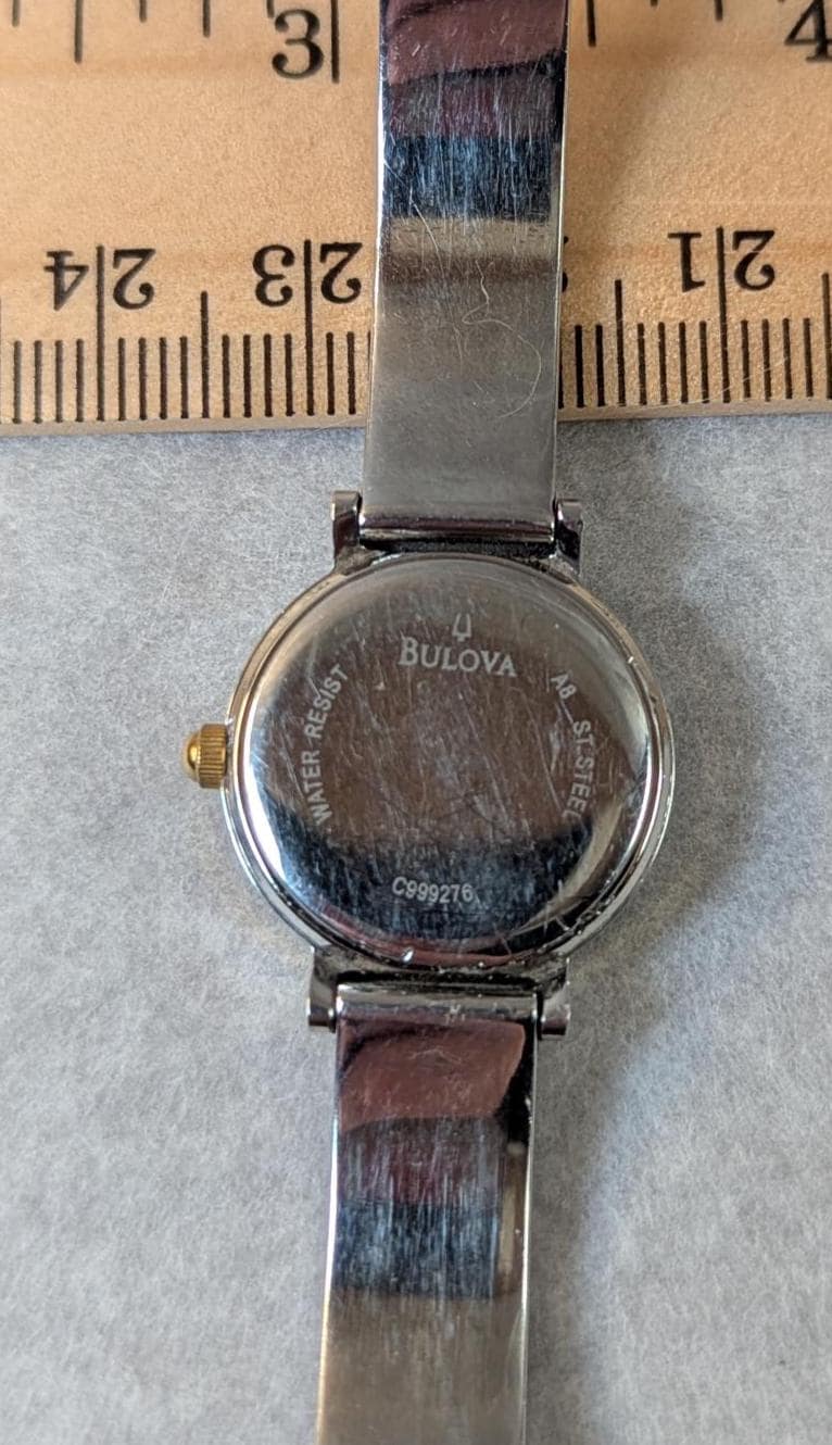 Vintage Bulova Crystal Accented Ladies Watch Two-Tone Bracelet, White Dial Quartz