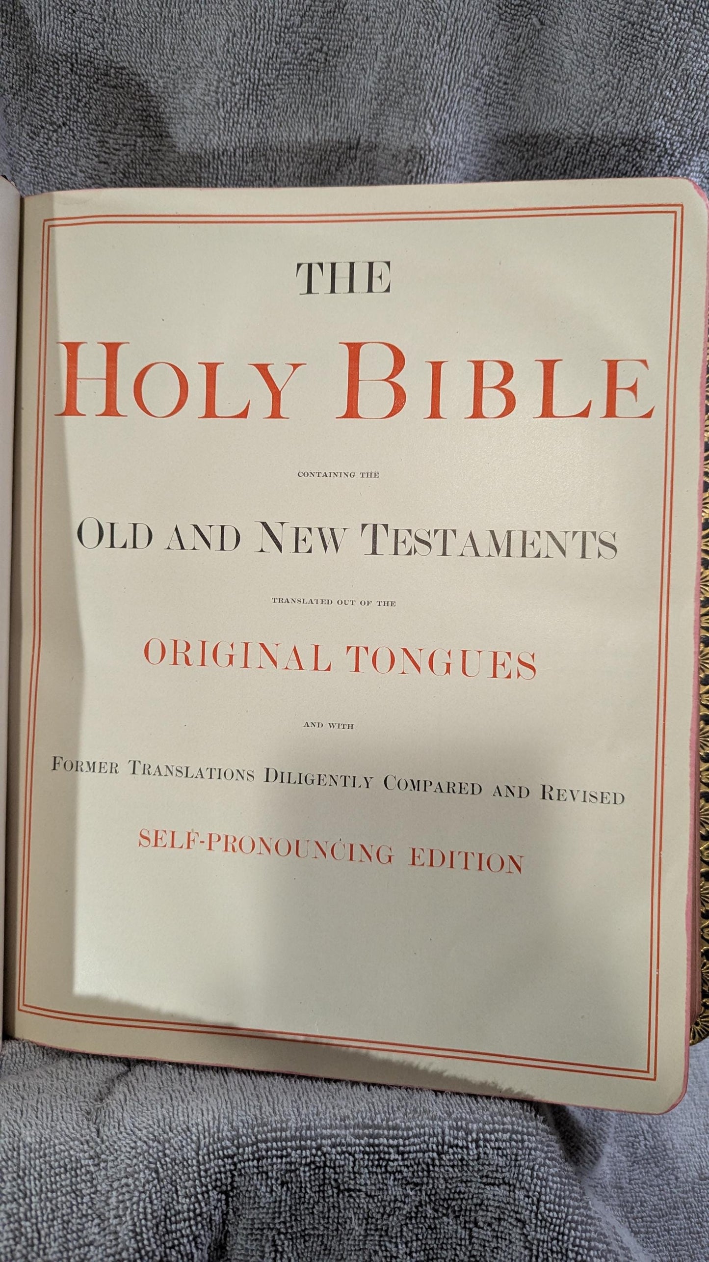 Antique Holy Bible Self-Pronouncing Edition Large Leather Book with Illustrations