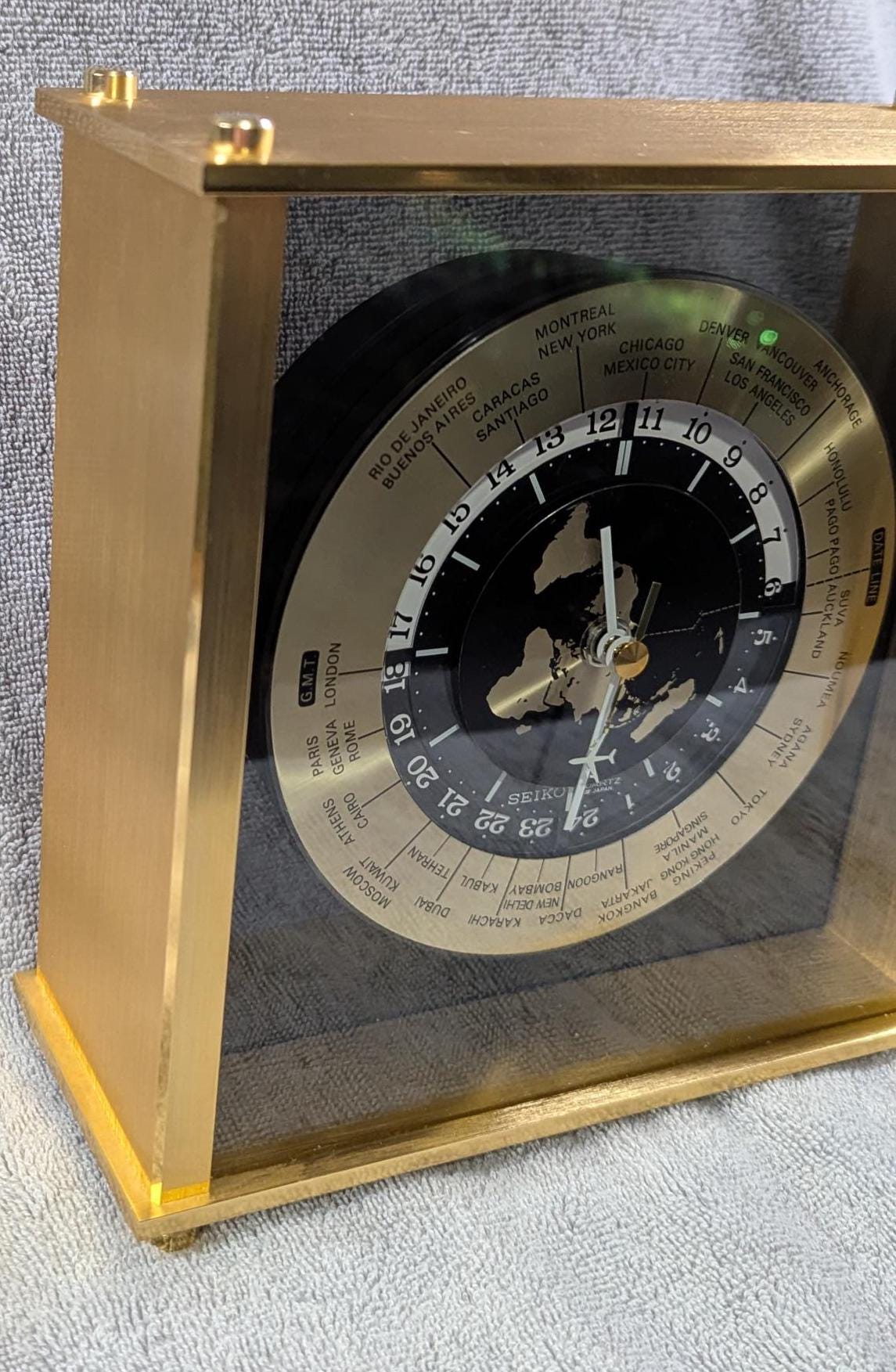 Vintage Seiko Quartz Mantle Brass Clock - Airplane Second Hand 1980s Model
