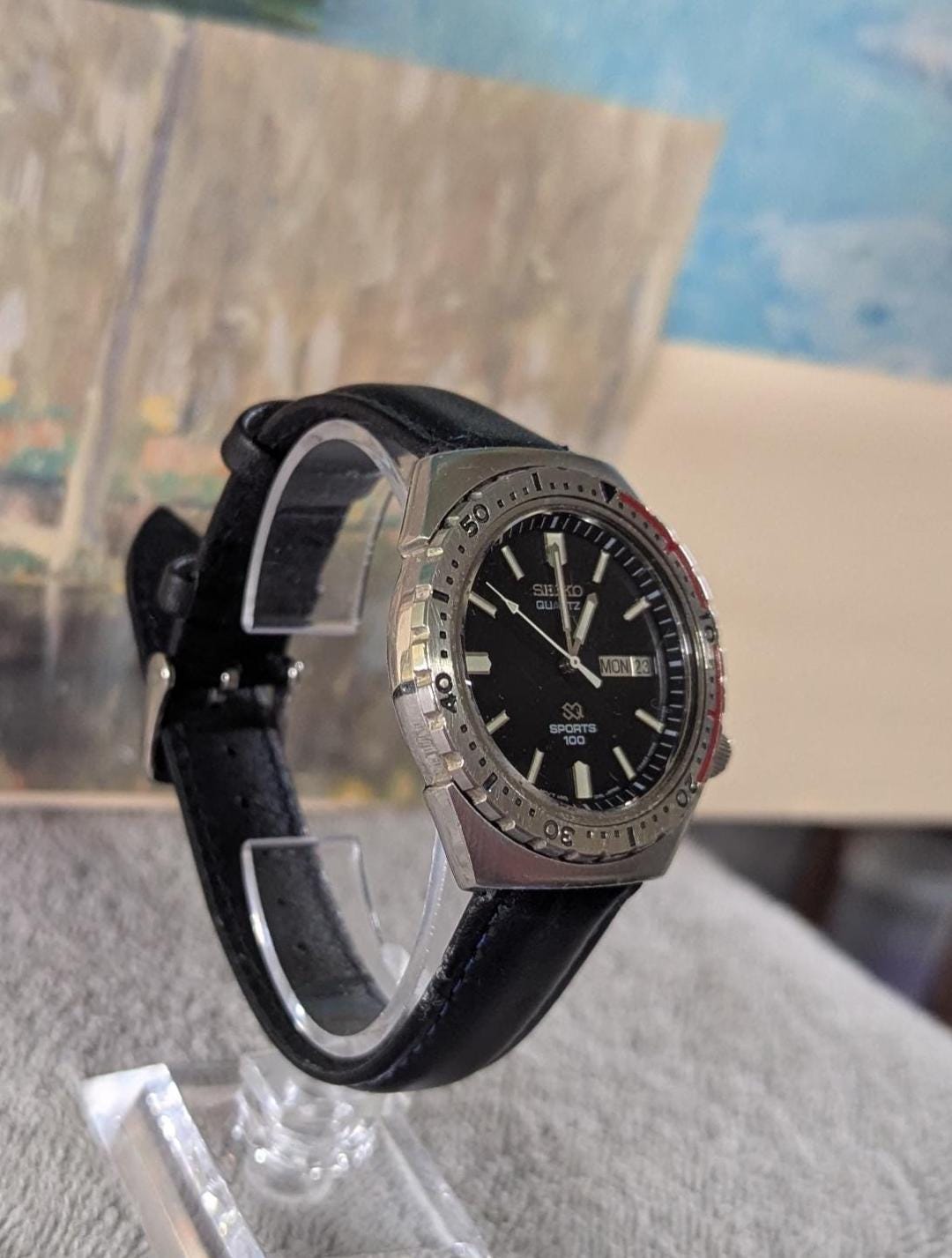 Vintage Seiko SQ Sports 100 Diver Men's Watch ca1980s 7123-8219 Quartz Movement, Stainless Steel