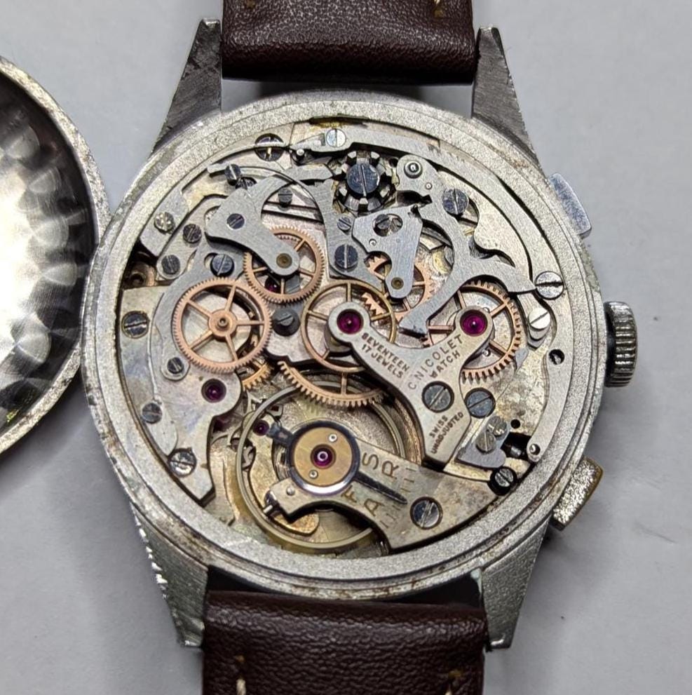 Working 1950s Charles Nicolet Tramelan Chronograph Men's Watch Landeron Calibre 39 Movement