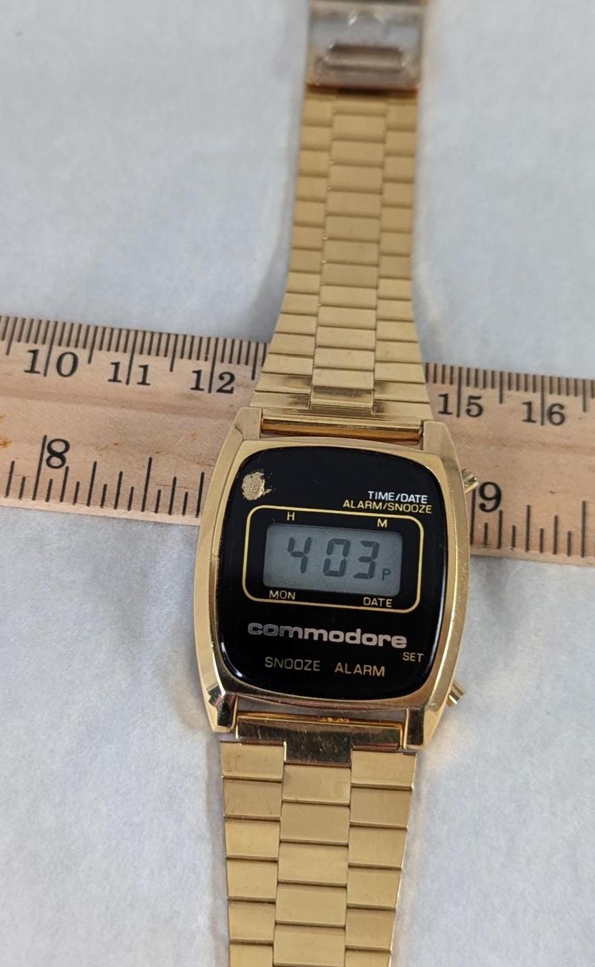 Rare 1979 Commodore Snooze Alarm LCD Digital Men's Watch - Vintage Gold Tone