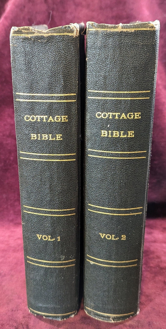 Rare 1856 Antique Cottage Bible Victorian 2-Volume Polyglot Edition Refurbished