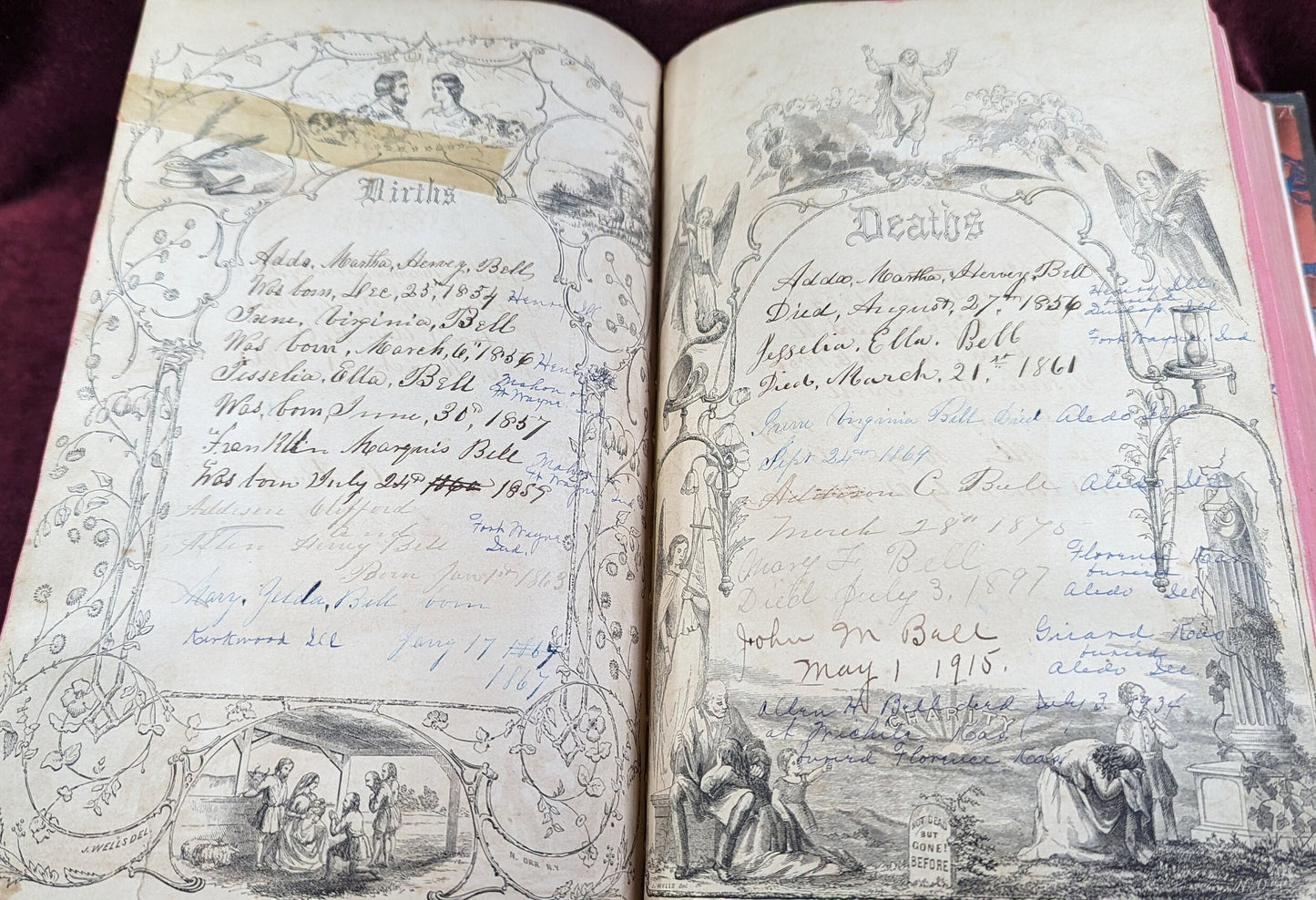 Rare 1856 Antique Cottage Bible Victorian 2-Volume Polyglot Edition Refurbished