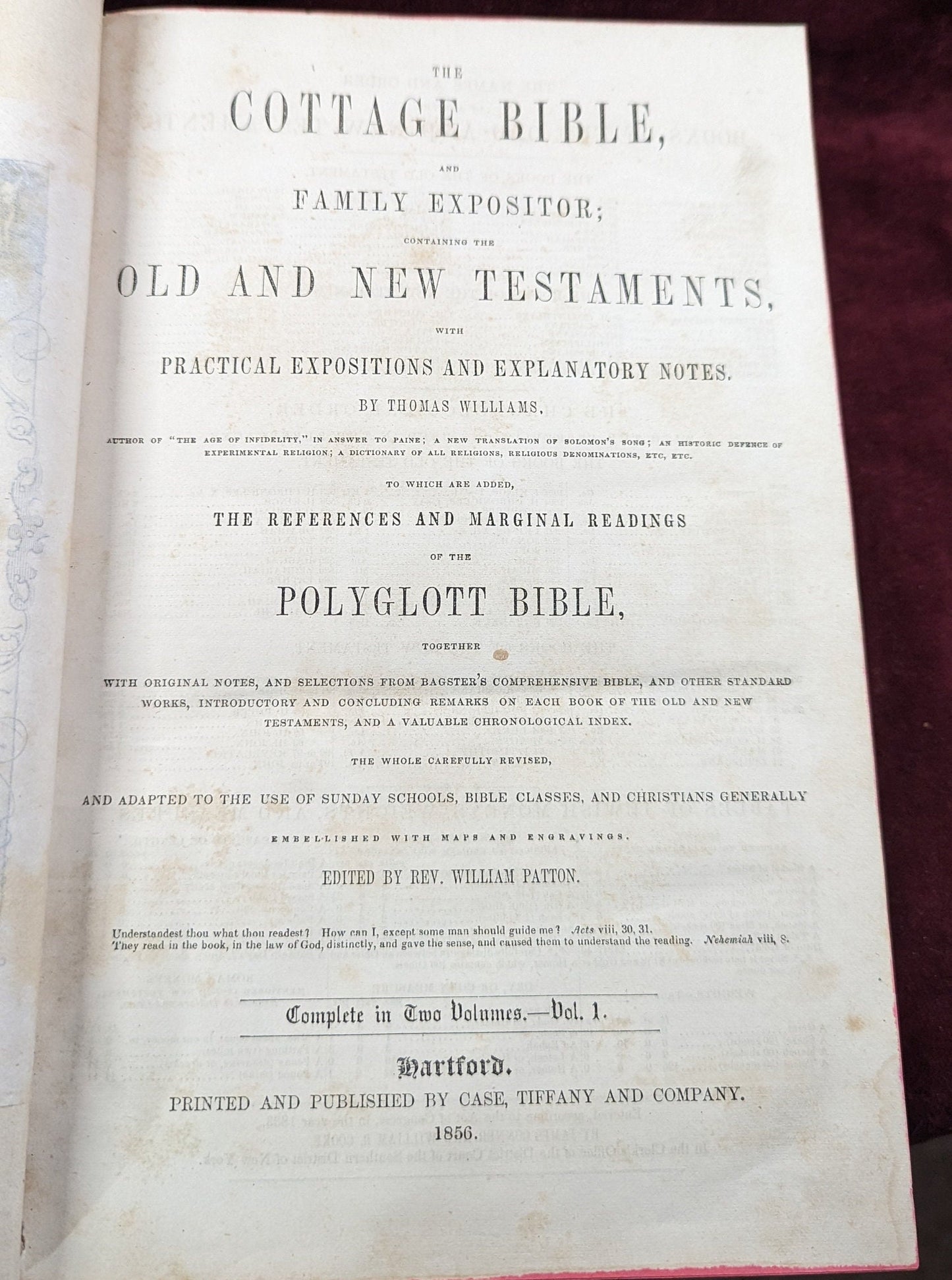 Rare 1856 Antique Cottage Bible: 2-Volume Polyglott Edition
