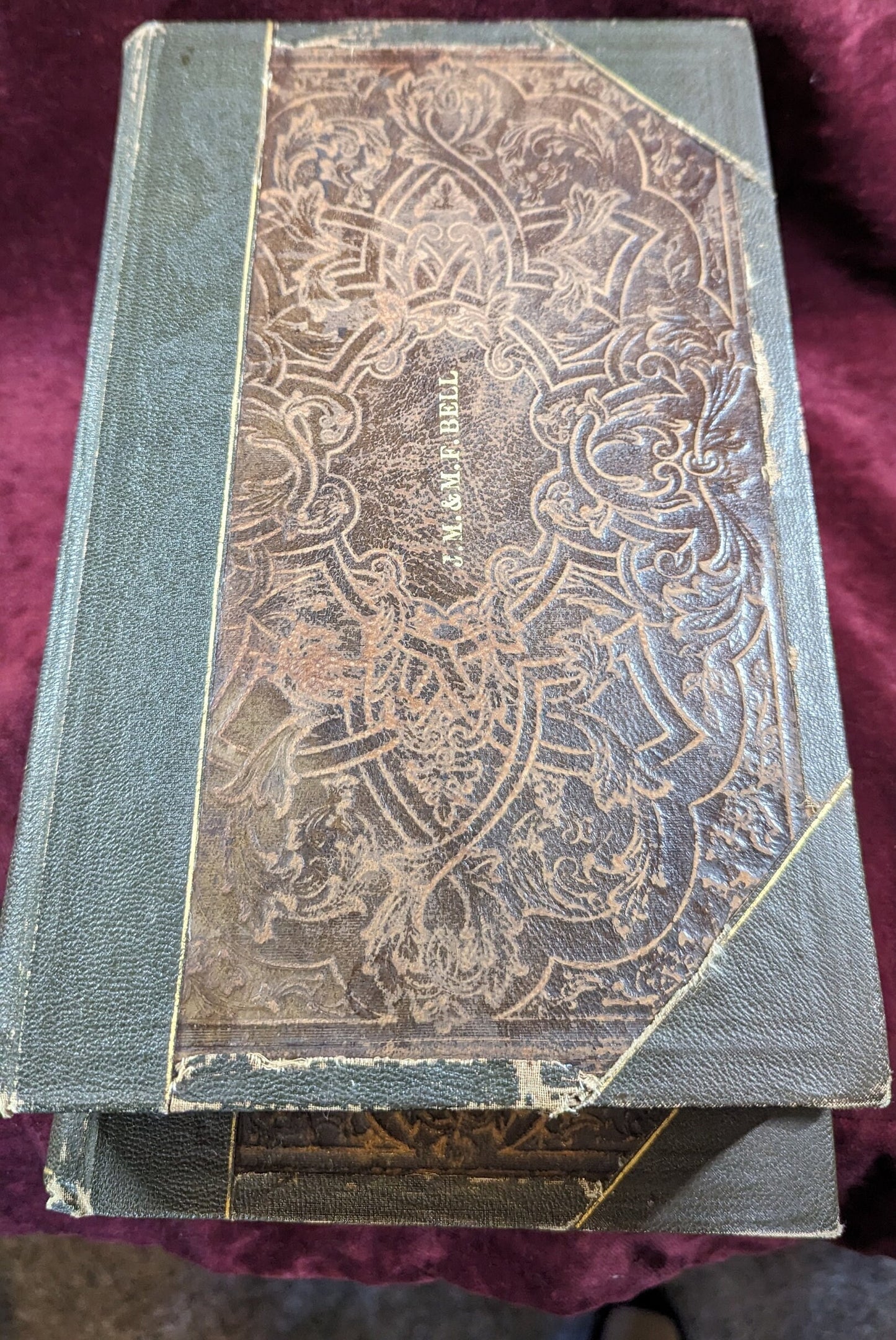 Rare 1856 Antique Cottage Bible Victorian 2-Volume Polyglot Edition Refurbished