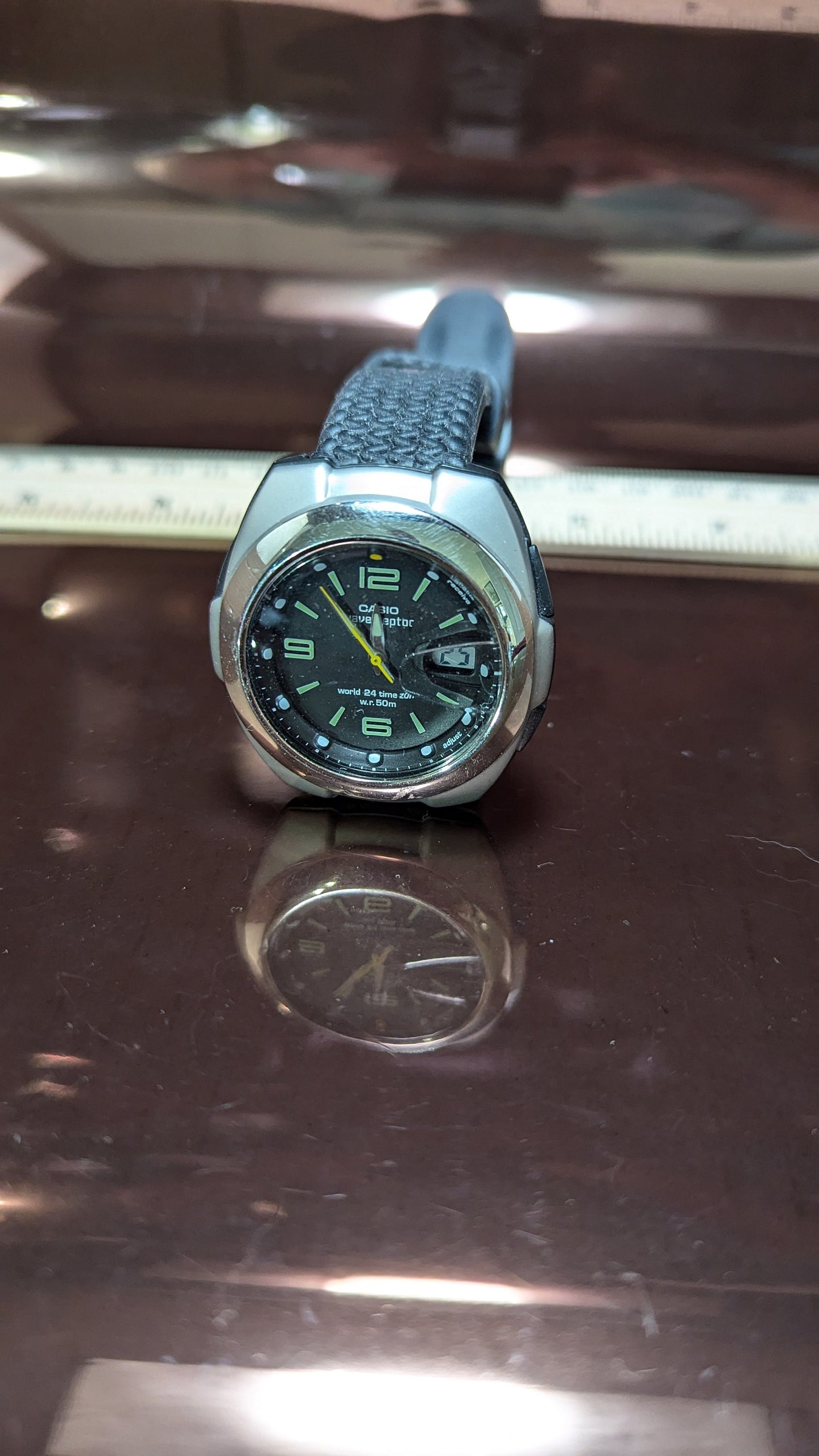 Casio Wave Ceptor Atomic Time Watch: World Time Zone, Rubber Strap