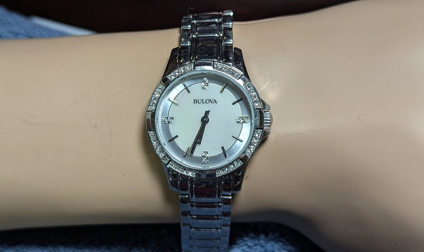 Bulova Women's Mother of Pearl Dial Crystal Watch 96L191