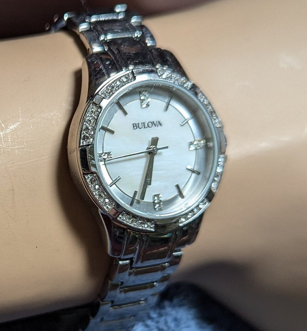 Bulova Women's Mother of Pearl Dial Crystal Watch 96L191