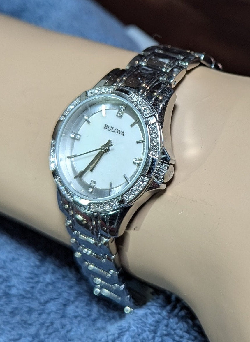 Bulova Women's Mother of Pearl Dial Crystal Watch 96L191