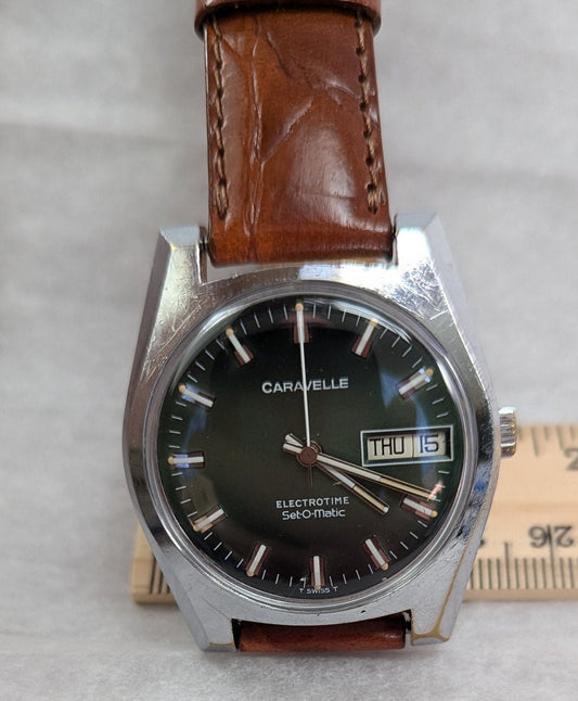 Beautiful Vintage Bulova Caravelle Electrotime Set-o-Matic Men's Watch Rare Hybrid Quartz Mechanical Movement  Retro 70s Design - Working