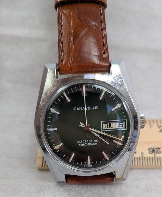 Retro Bulova Caravelle Electrotime Watch: 1977 Swiss Hybrid Movement