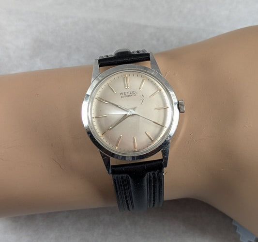 Vintage 1960s Wetzel Automatic Men's Watch - Swiss Movement in a Stylish Retro 60s Design - Working Dress/Casual Watch w/ New Band