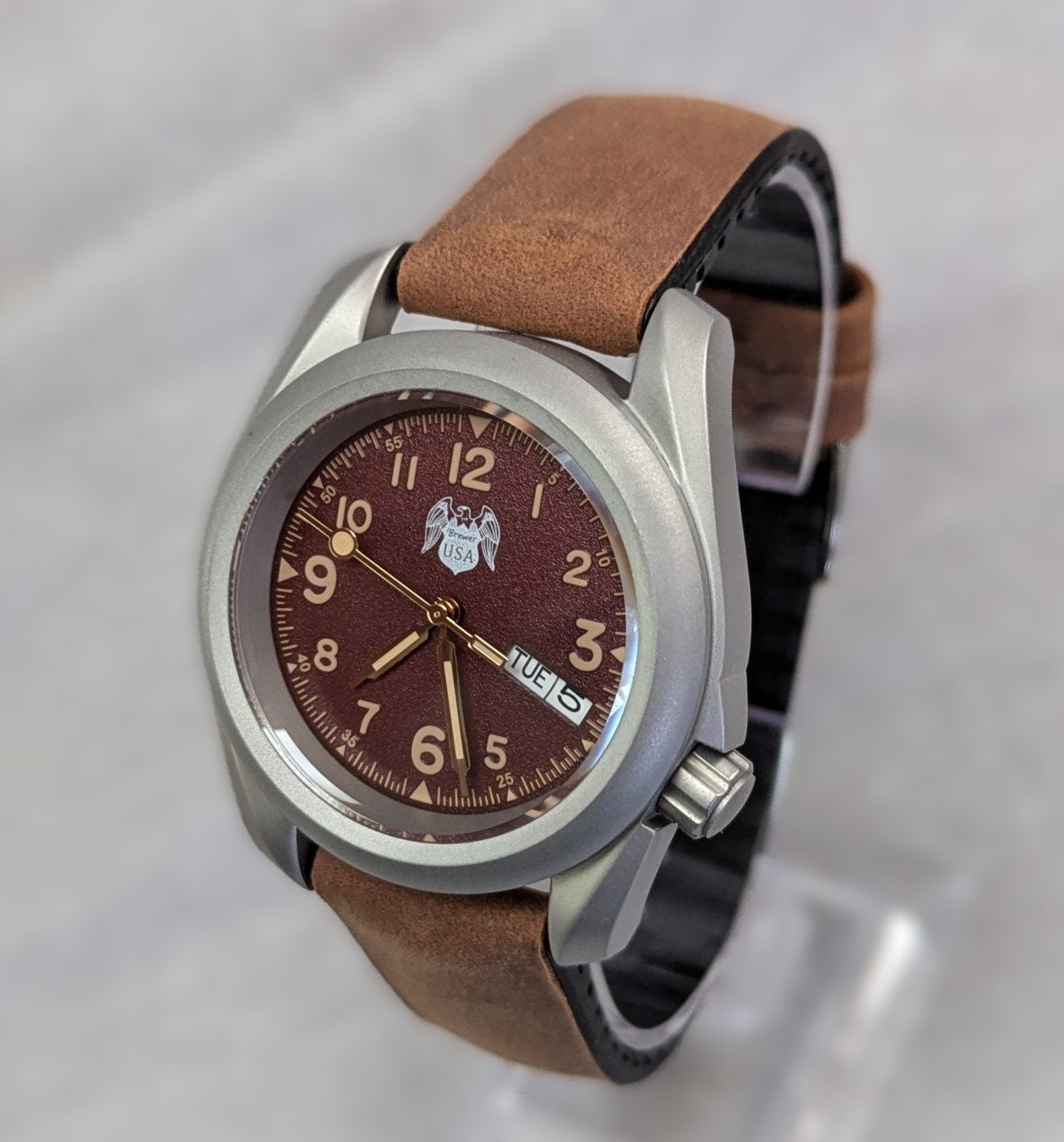NEW Model 1927 Men's Watch from Sphinx Watch - Red Dial 24 Jewel Seiko Auto Movement Brushed Steel Case and Barton Watch Band - Retro Watch