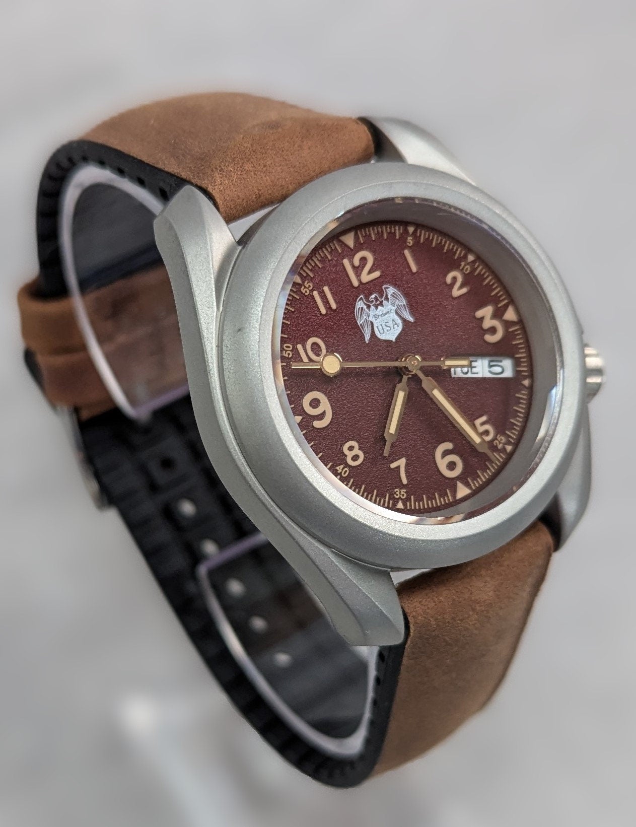 NEW Model 1927 Men's Watch from Sphinx Watch - Red Dial 24 Jewel Seiko Auto Movement Brushed Steel Case and Barton Watch Band - Retro Watch