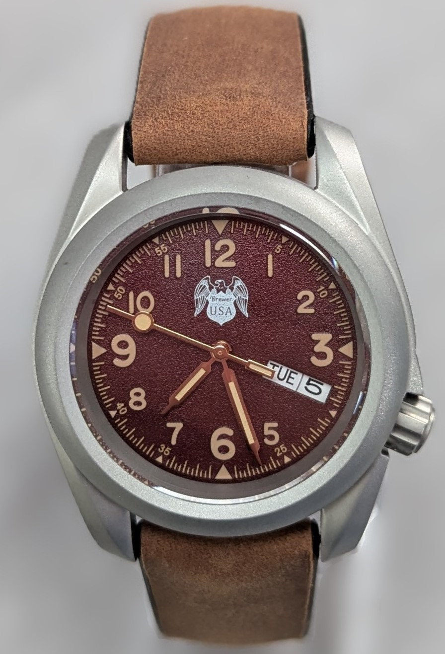 NEW Model 1927 Men's Watch from Sphinx Watch - Red Dial 24 Jewel Seiko Auto Movement Brushed Steel Case and Barton Watch Band - Retro Watch