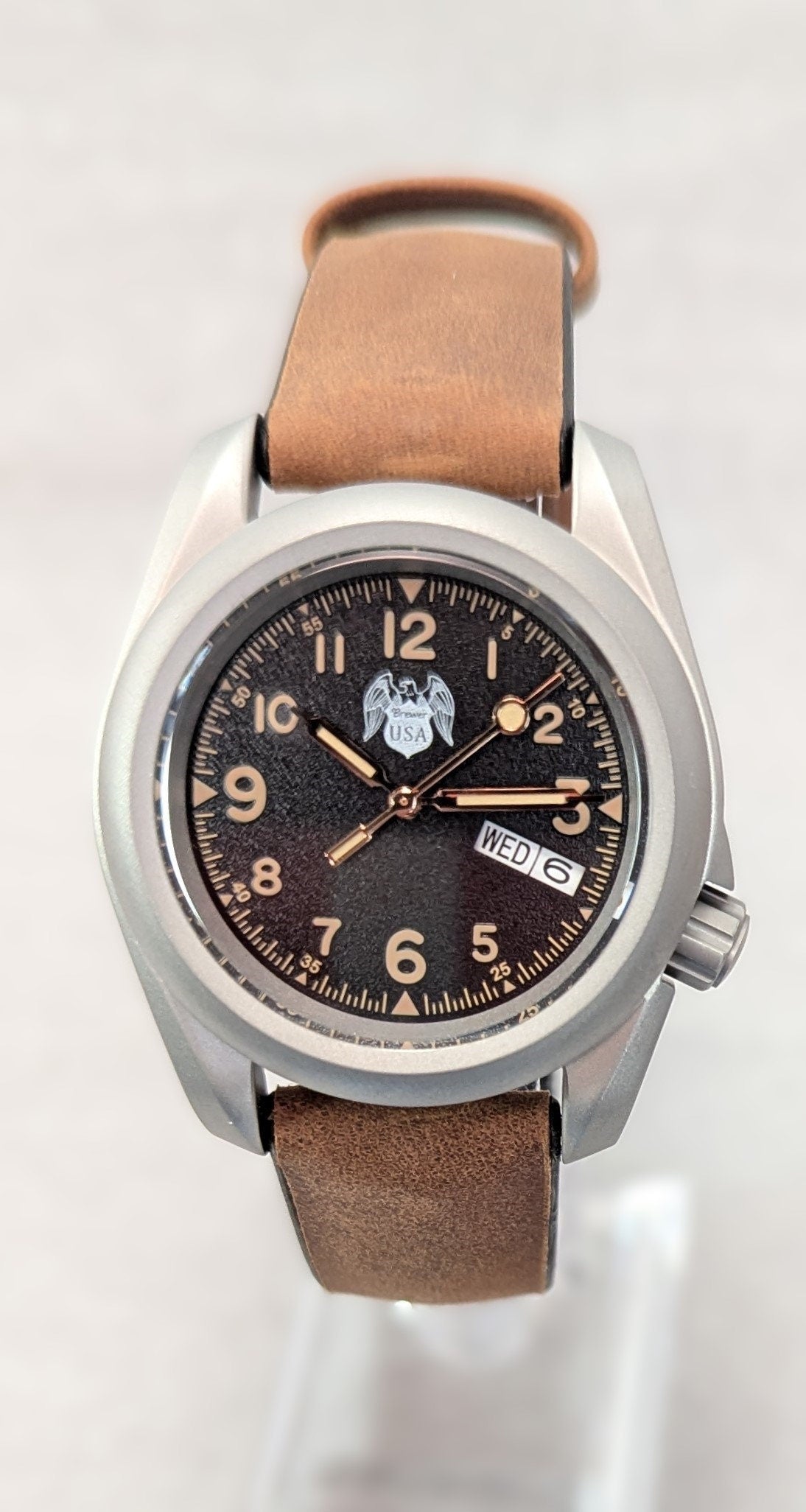NEW Model 1927 Men's Watch from Sphinx Watch - Black Dial - 24 Jewel Seiko Auto Movement Brushed Steel Case and Barton Watch Band - Retro