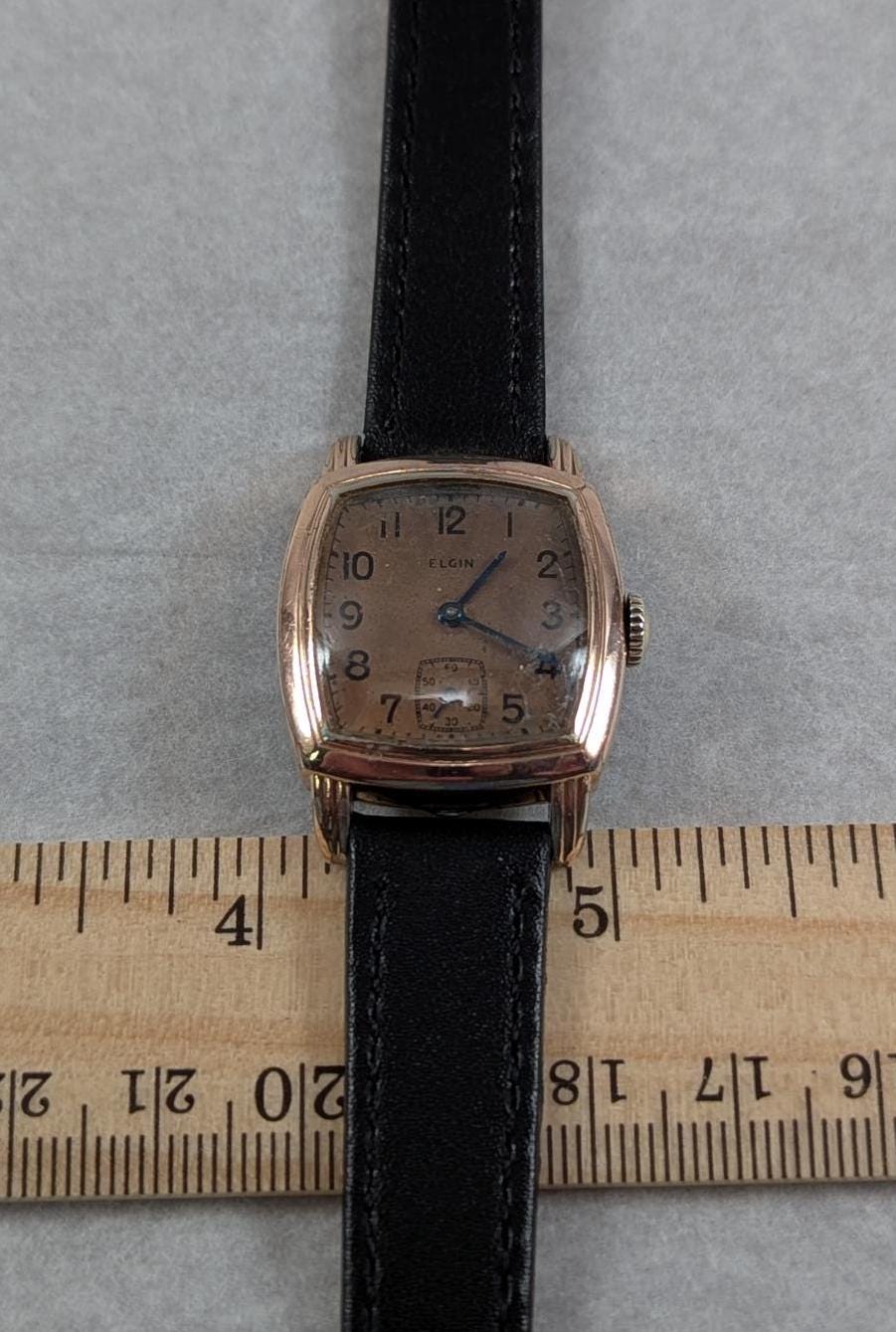 Rare Wonderful 1943 Elgin 15 Jewel Men's Watch - Unusual Rose Color Dial and Rose Gold Bezel Leather Band.  Fine Elgin USA manual wind