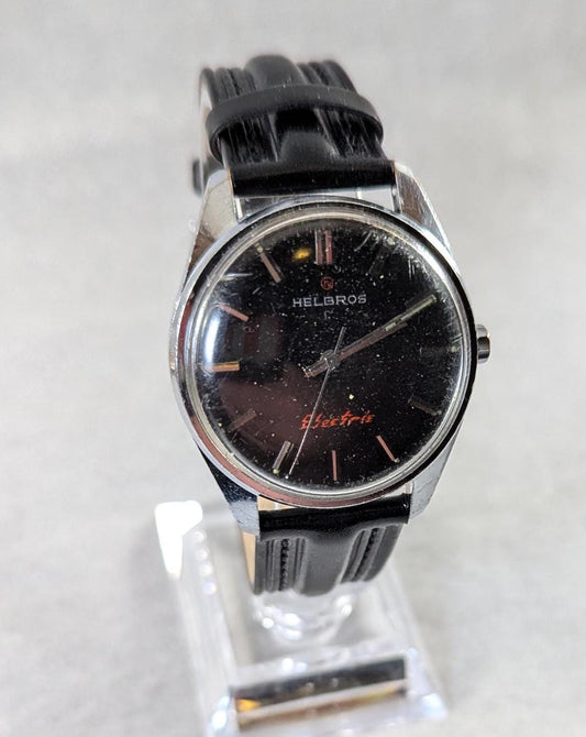 Vintage Rare Helbros Electric Watch - Interesting Hybrid Movement with Great and Fun Stylish Retro Design - Black Dial New Battery & Working