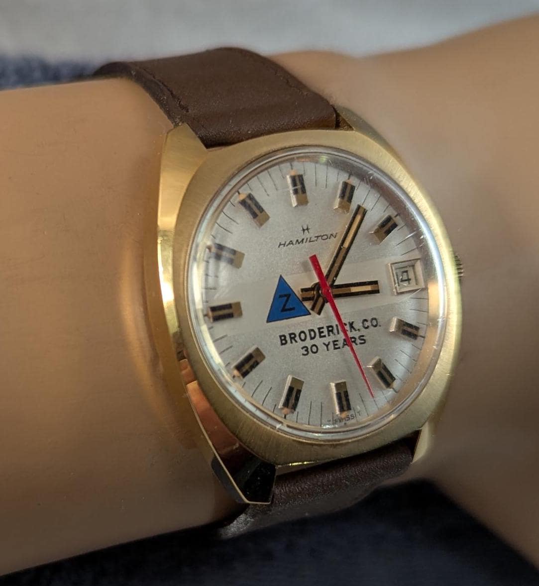 Vintage 1970s Hamilton Electronic Watch: Swiss Hybrid Movement, Retro Logo Design