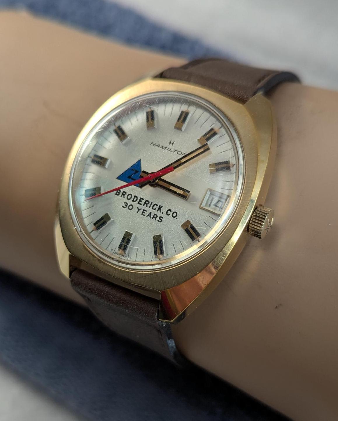 Vintage 1970s Hamilton Electronic Watch: Swiss Hybrid Movement, Retro Logo Design