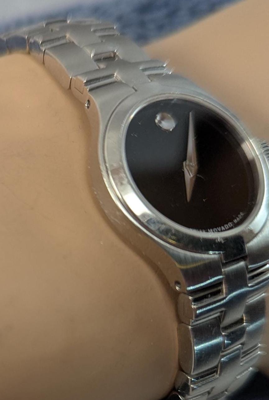Awesome Movado Concerto Ladies Watch Ladies Watch - Model 84E41844 Dial with Crystals Accents on Bezel Dial - Working with New Battery