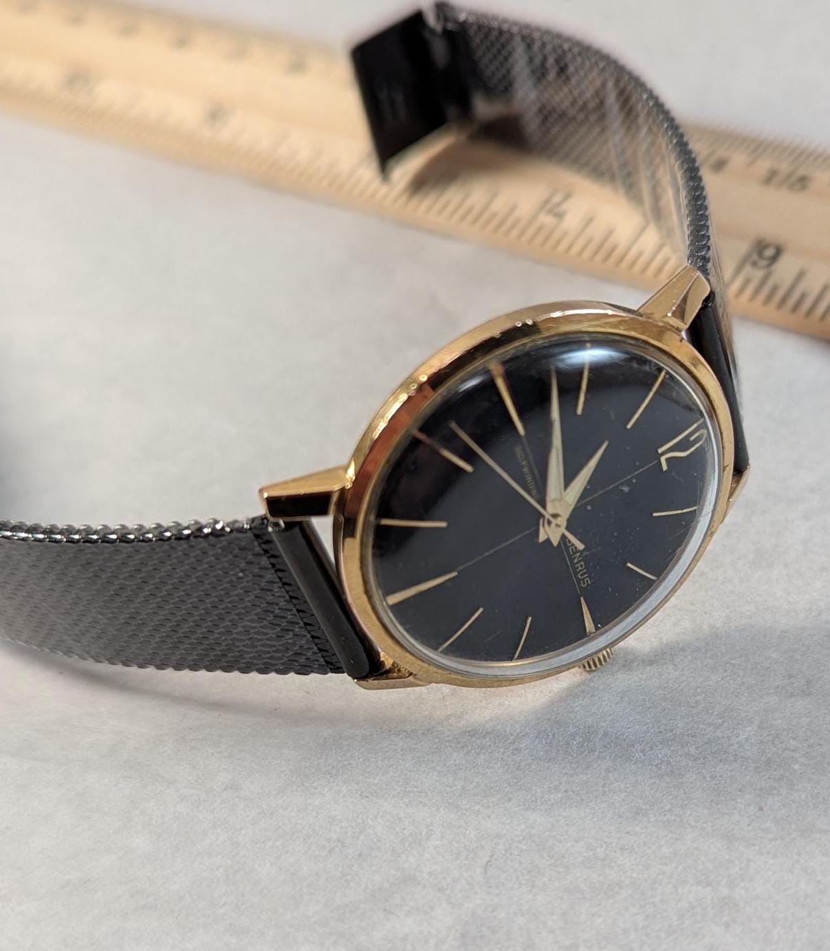 Vintage 1960s Benrus Automatic Swiss Watch - Rare Black dial with a Stylish Retro 60s Design - Working Dress/Casual Watch w/ New Black Band