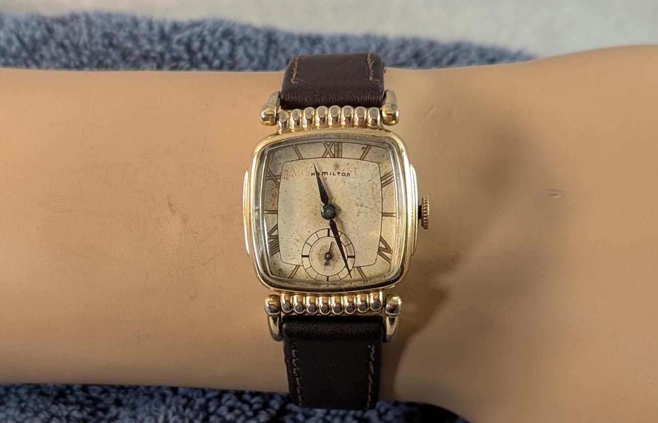1940 Hamilton Russel Art Deco Watch: 10KT Gold Filled, 17 Jewel Movement
