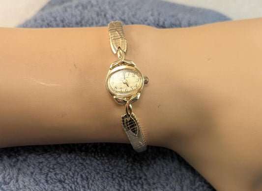 Vintage 1977 Bulova Ladies Cocktail Watch Gold Tone Bezel & Delicate Gold Tone Band - CONVERTED to Quartz Working Movement Retro Fashion