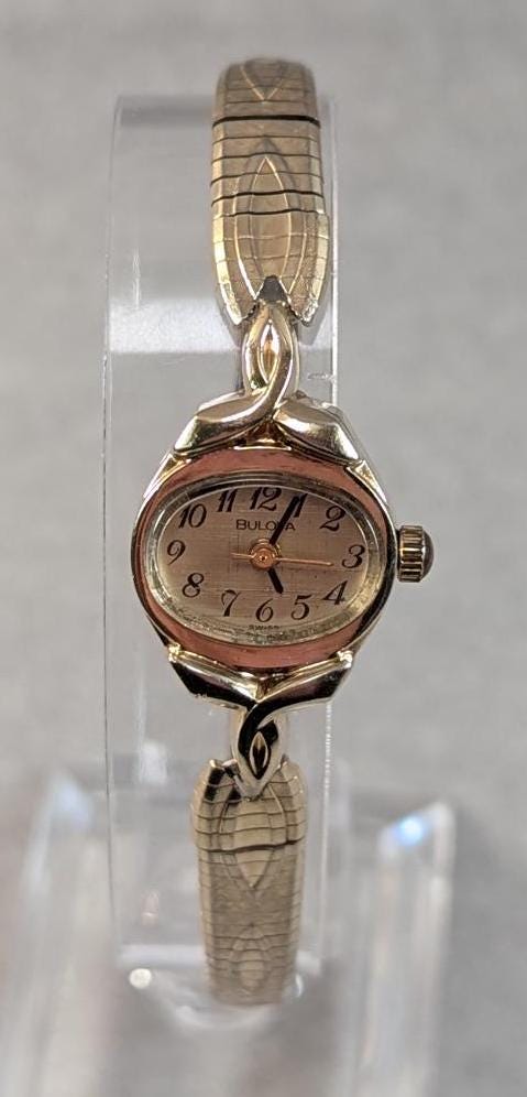 Vintage 1977 Bulova Ladies Cocktail Watch Gold Tone Bezel & Delicate Gold Tone Band - CONVERTED to Quartz Working Movement Retro Fashion
