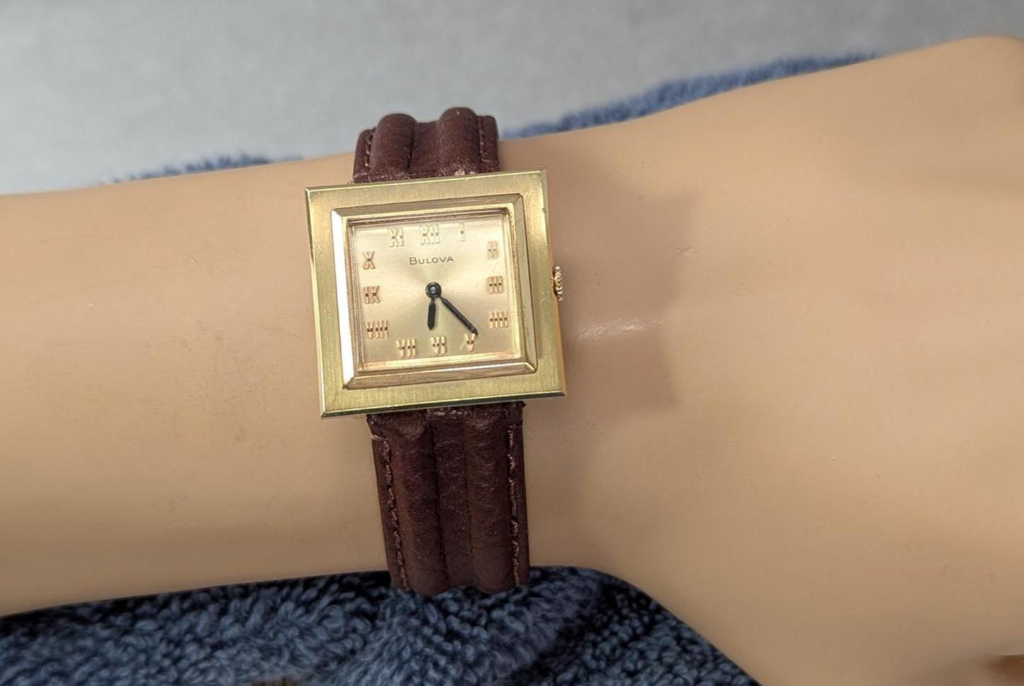 Rare 1969 Bulova President Square Watch – Gold Tone, Leather Band, Swiss Movement