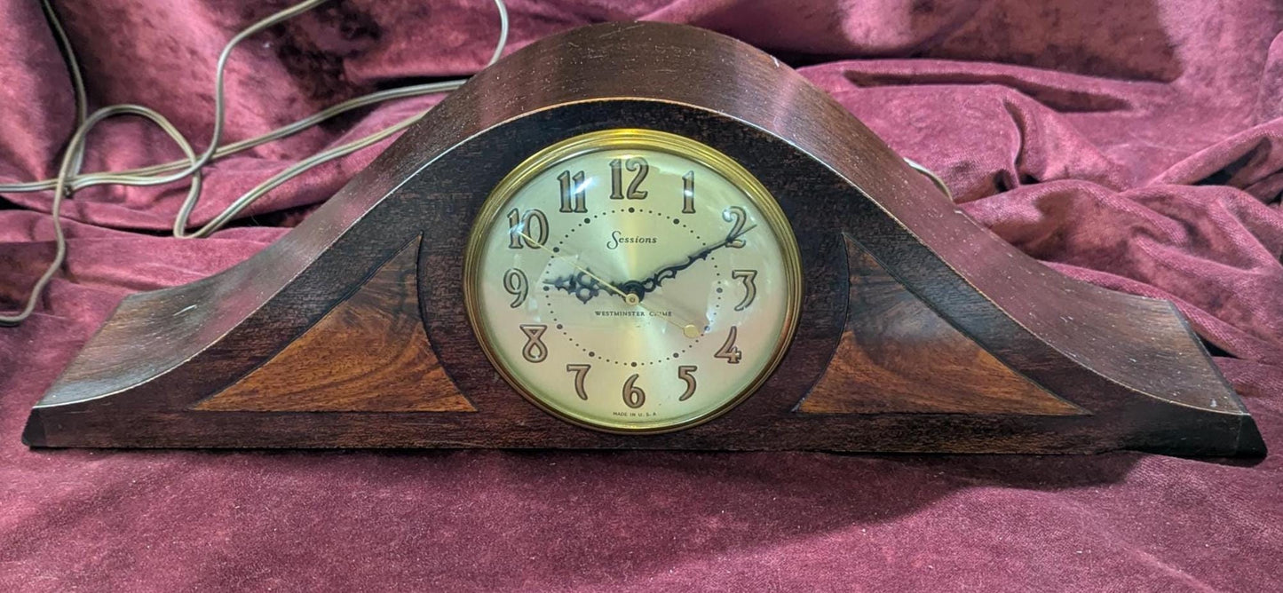 Nice 1940s Vintage Sessions Electric Sessions Mahogany Wood Mantle Clock - Westminster Chime Working Condition - Wonderful Sound Ready to Go