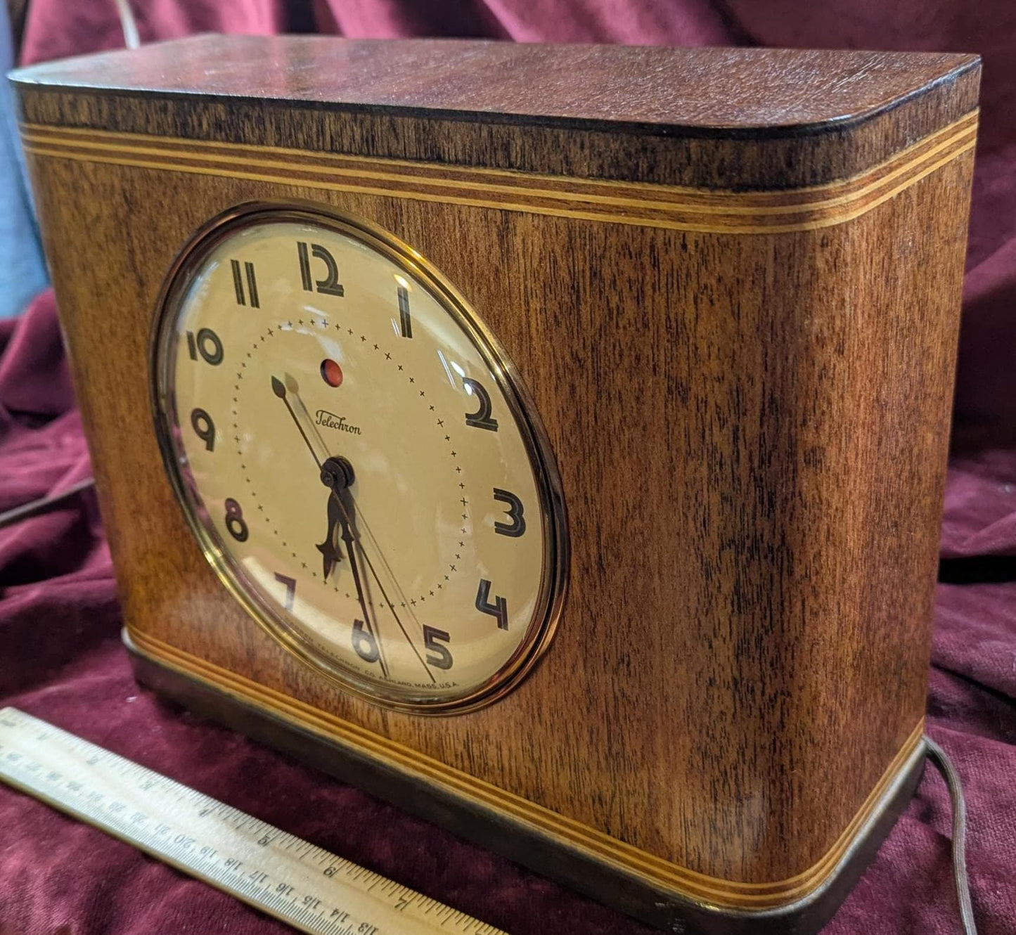 1930s Telechron Jubilee Clock: Refinished Mahogany Electric Mantle Clock