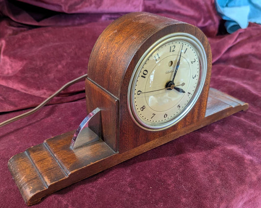 Vintage Art Deco Telechron Electric Working Mantle Clock 1930s Mahogany