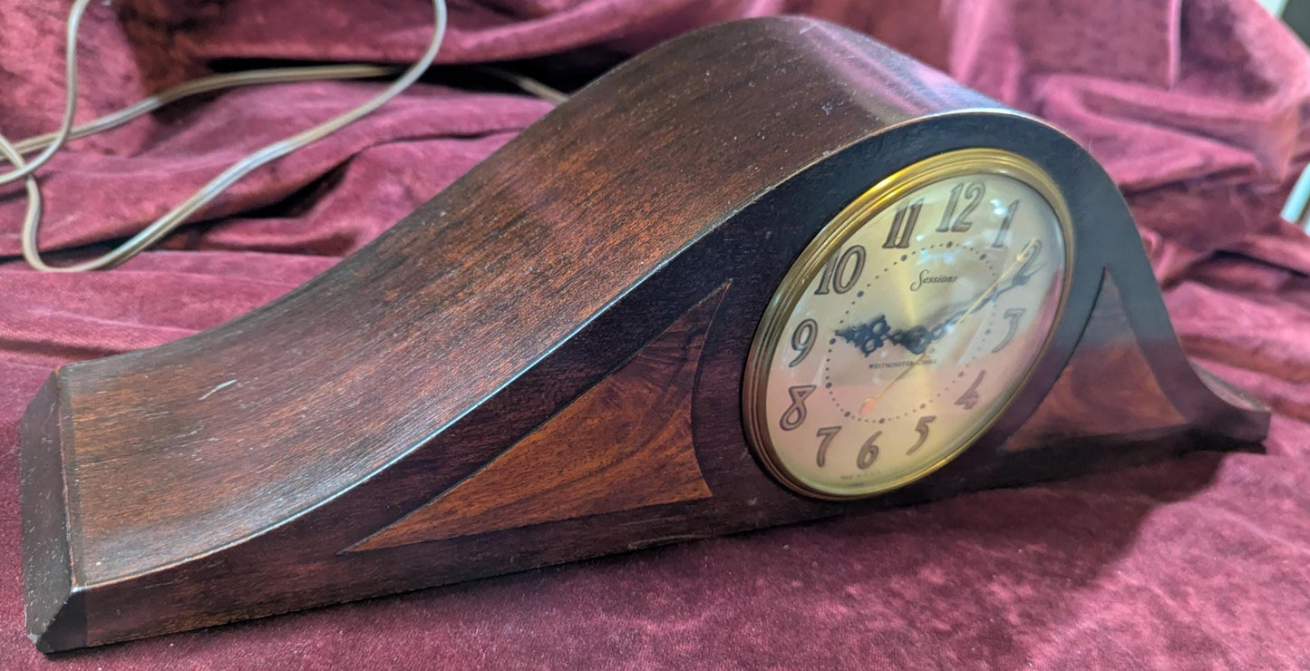 Nice 1940s Vintage Sessions Electric Sessions Mahogany Wood Mantle Clock - Westminster Chime Working Condition - Wonderful Sound Ready to Go