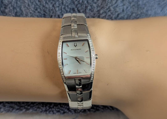 Wonderful Accutron by Bulova Ladies Watch -Beautiful Mother of Pearl Dial and Fine Crystal Accents on Bezel Dial - Working with New Battery