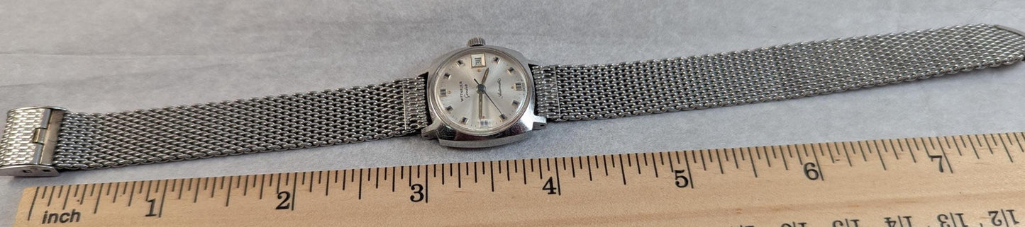 Fantastic Vintage 1970s Wittnauer Longines Automatic Ladies Wristwatch Stainless Steel Case Swiss 17 Jewel Auto Movement Original Mesh Band