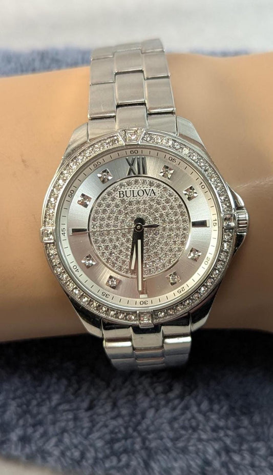 Wonderful Bulova Women's Watch Model 96L236 Crystal Accent Bezel and Crystal Filled Dial - New Battery Quartz Movement Stainless Steel Case