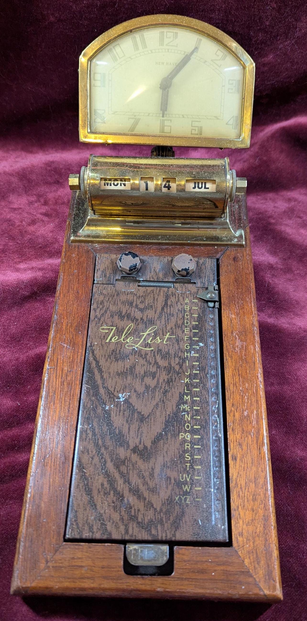 Vintage 1930s New Haven Desk Clock: Perpetual Calendar & Card Index