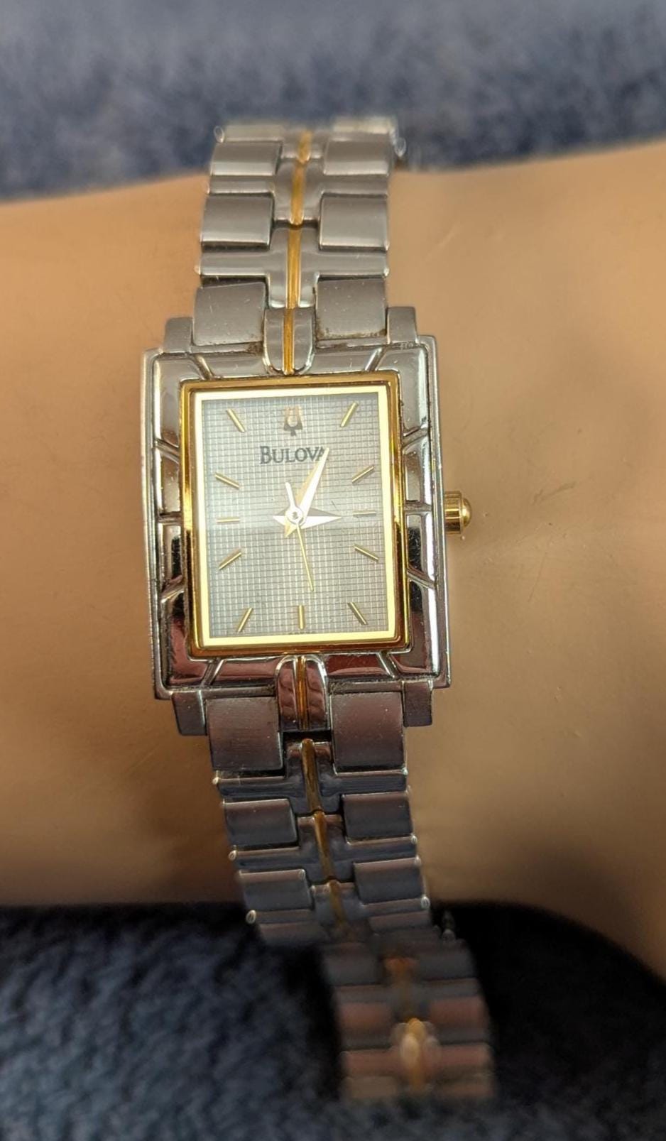 Bulova Two-Tone Ladies Watch: Stainless Steel Band, White Dial